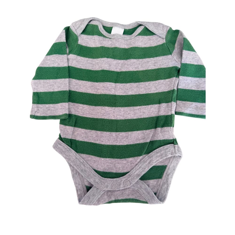 Sweet Baby Boden Green & Gray Stripe Bodysuit - 0-3 Months